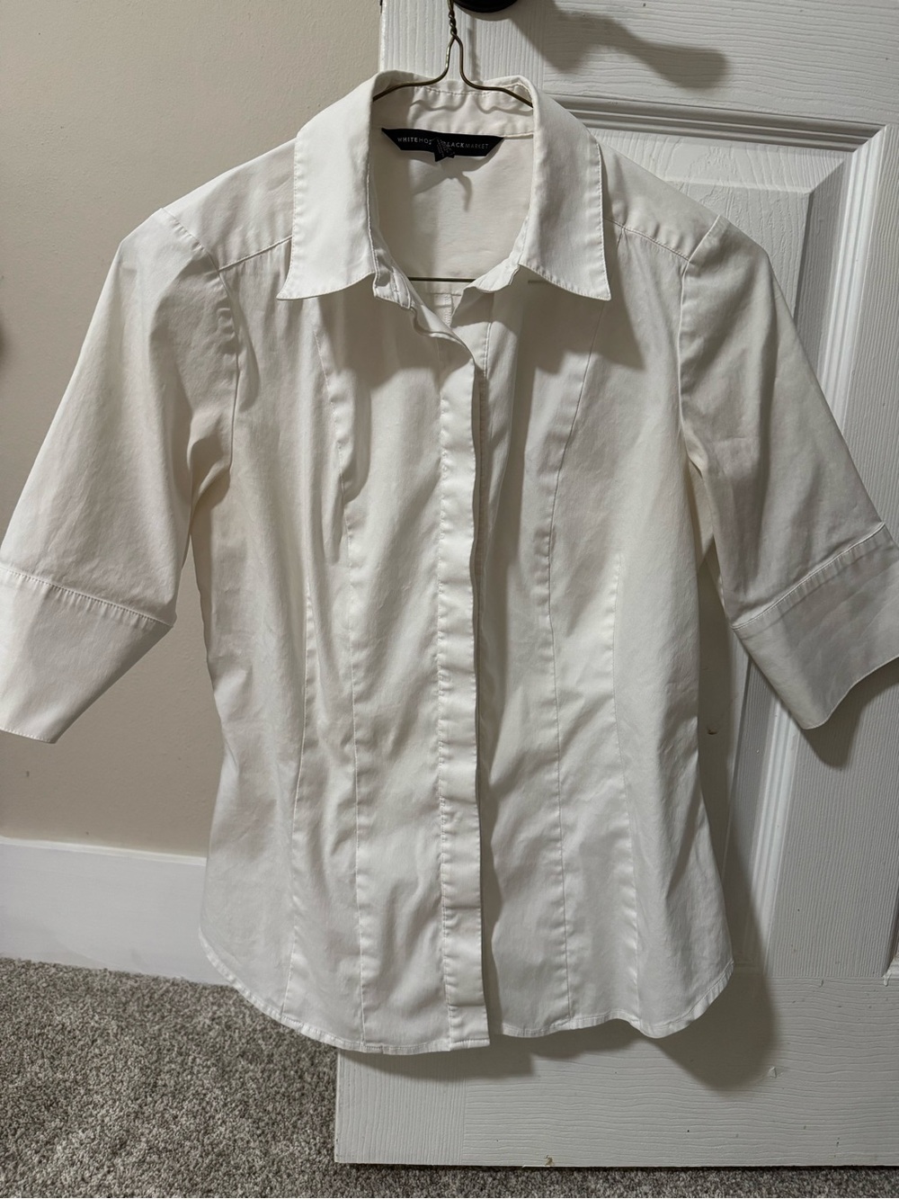White House Black Market White Short-Sleeve Button Front Blouse